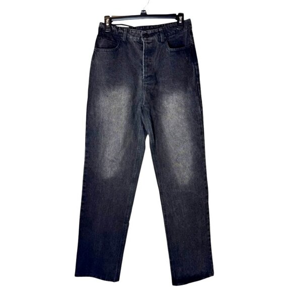 Alexander Wang Jeans Women Medium Black Rhinestone Strap High‎ Rise Straight Leg - Picture 1 of 15
